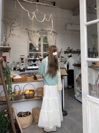 Green Cardigan with Jacquard Skirt