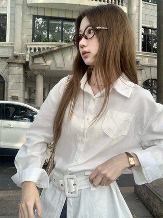 White Polo Shirt with Blue Cardigan