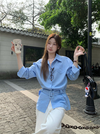 White Polo Shirt with Blue Cardigan