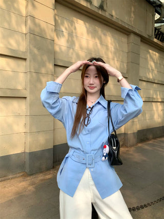 White Polo Shirt with Blue Cardigan