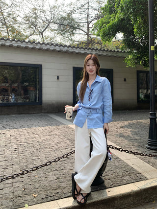 White Polo Shirt with Blue Cardigan