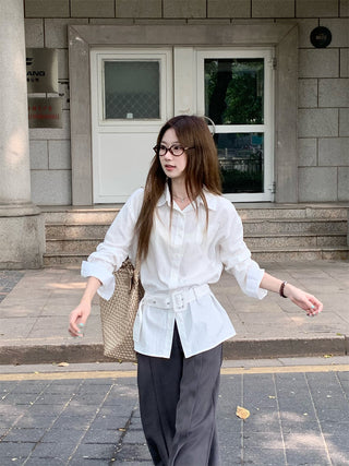 White Polo Shirt with Blue Cardigan