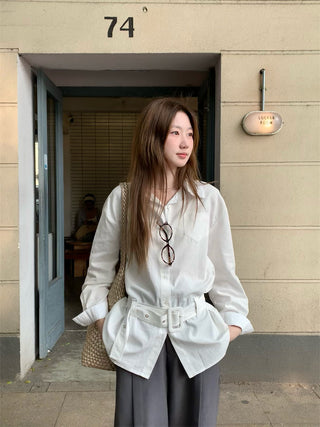 White Polo Shirt with Blue Cardigan