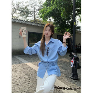 White Polo Shirt with Blue Cardigan