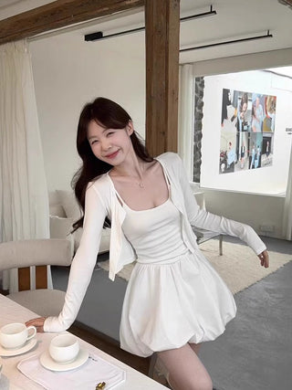 White Cardigan with Sling Dress