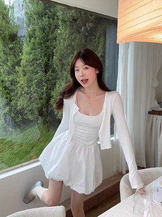 White Cardigan with Sling Dress