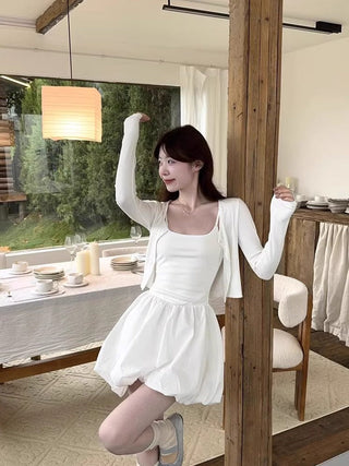 White Cardigan with Sling Dress