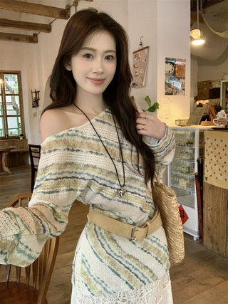 Striped Shirt with Crocheted Skirt
