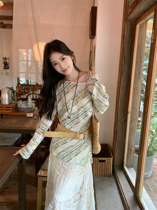 Striped Shirt with Crocheted Skirt