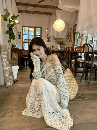 Striped Shirt with Crocheted Skirt