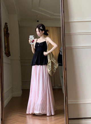 Lace Spaghetti Strap Vest with Skirt