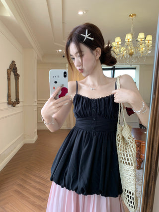 Lace Spaghetti Strap Vest with Skirt