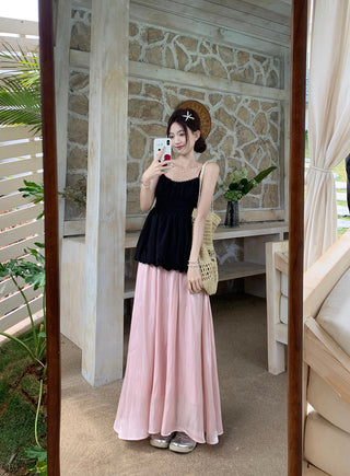 Lace Spaghetti Strap Vest with Skirt
