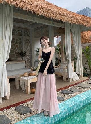 Lace Spaghetti Strap Vest with Skirt