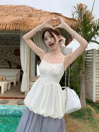 Lace Spaghetti Strap Vest with Skirt