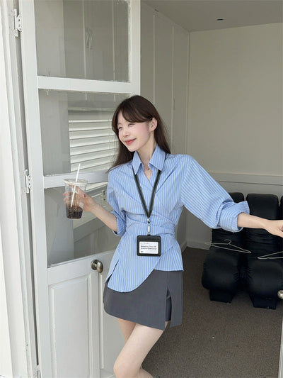 Irregular Striped Shirt with Skirt