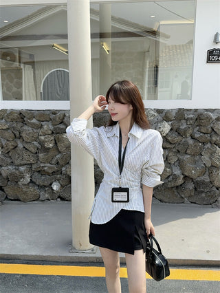 Irregular Striped Shirt with Skirt