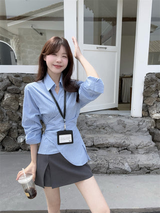 Irregular Striped Shirt with Skirt