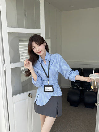 Irregular Striped Shirt with Skirt