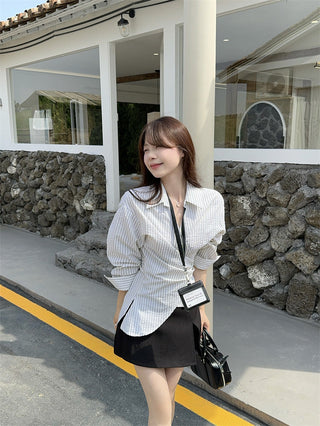Irregular Striped Shirt with Skirt