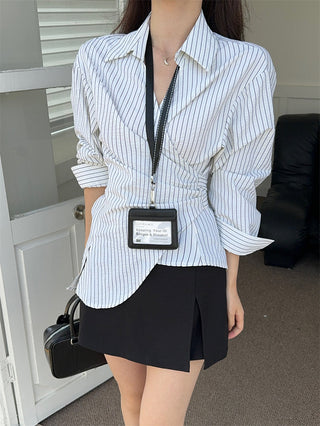 Irregular Striped Shirt with Skirt