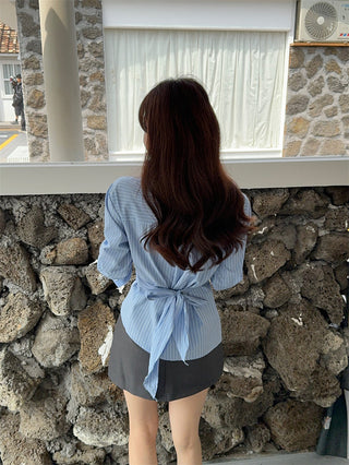 Irregular Striped Shirt with Skirt