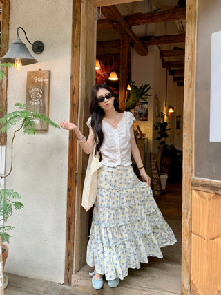 Puff Sleeve Lace Shirt with Skirt