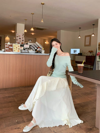 Green Off-Shoulder with Skirt