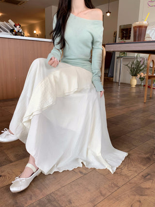 Green Off-Shoulder with Skirt