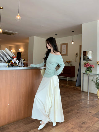 Green Off-Shoulder with Skirt