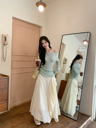 Green Off-Shoulder with Skirt