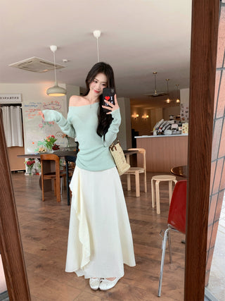 Green Off-Shoulder with Skirt