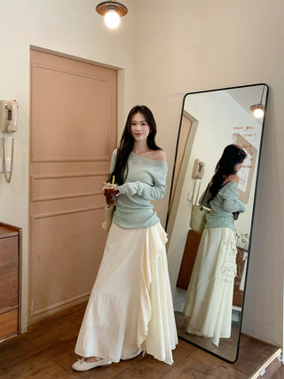 Green Off-Shoulder with Skirt
