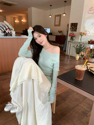 Green Off-Shoulder with Skirt
