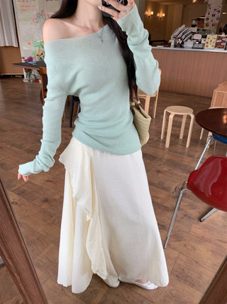Green Off-Shoulder with Skirt