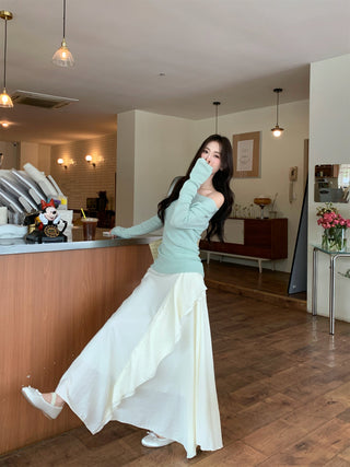 Green Off-Shoulder with Skirt