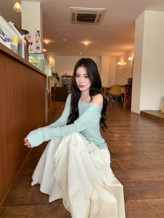 Green Off-Shoulder with Skirt