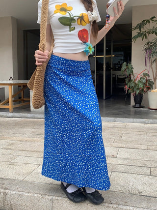 Flower Top with Blue Skirt