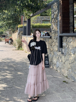 Lace Patch Top with Skirt