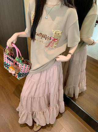 Embroidered Short Sleeve Top with Skirt
