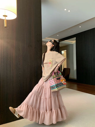 Embroidered Short Sleeve Top with Skirt