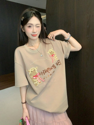 Embroidered Short Sleeve Top with Skirt