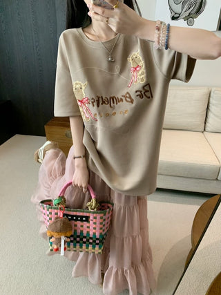 Embroidered Short Sleeve Top with Skirt