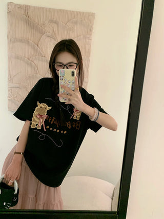 Embroidered Short Sleeve Top with Skirt