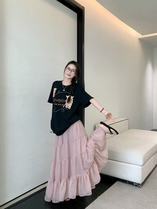 Embroidered Short Sleeve Top with Skirt