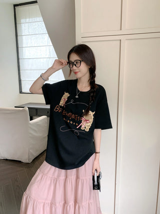 Embroidered Short Sleeve Top with Skirt