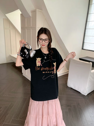 Embroidered Short Sleeve Top with Skirt