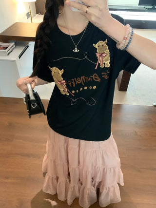 Embroidered Short Sleeve Top with Skirt