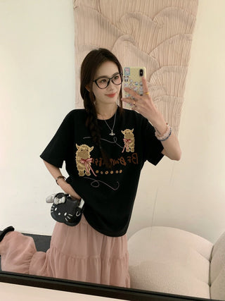 Embroidered Short Sleeve Top with Skirt