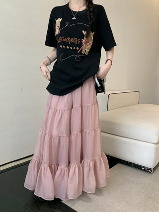 Embroidered Short Sleeve Top with Skirt